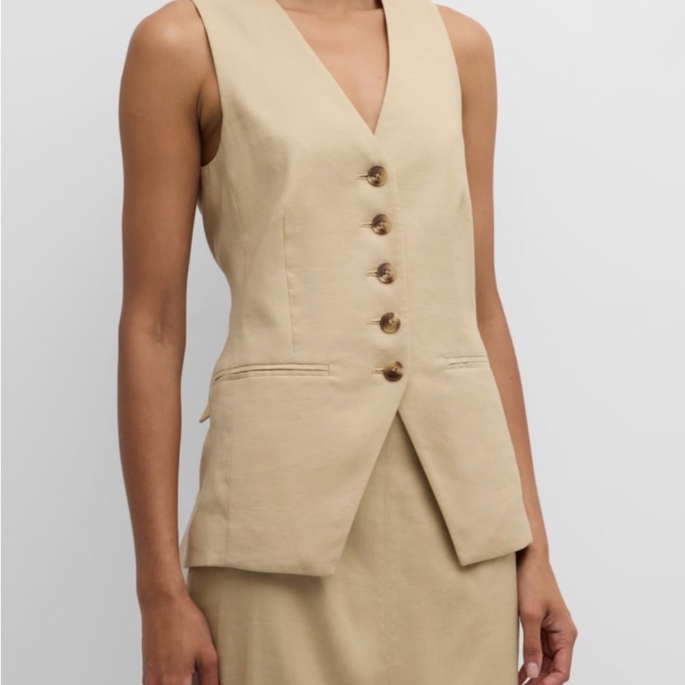 NEW NWT Veronica Beard Stone Khaki Linen Liff Vest Full Button Down Blazer Top 6